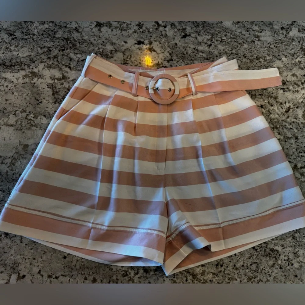 Striped‎ Tan and White Women Shorts